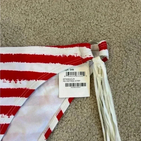 New with tags bp fringe tassel side red and white bikini bottoms - Picture 2 of 5